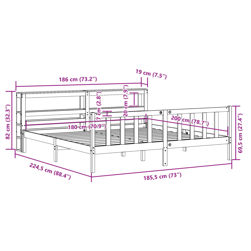 vidaXL Sengeramme uten madrass hvit 180x200 cm heltre furu