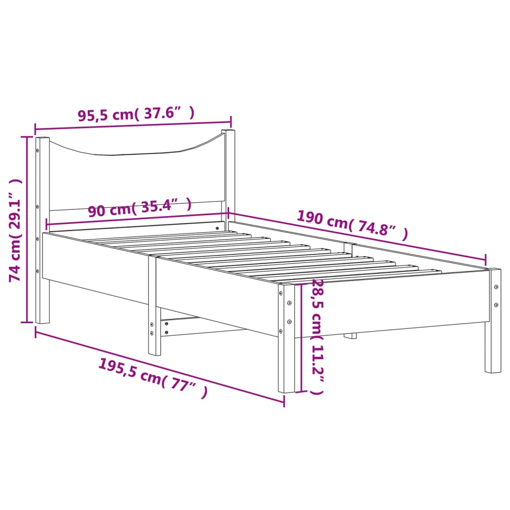 vidaXL Sengeramme hvit 90x190 cm heltre furu